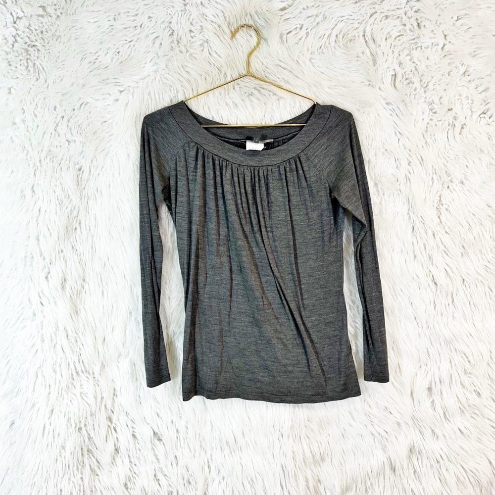 Sportmax MaxMara Gray Scoop Neck Long Sleeve silk and cashmere